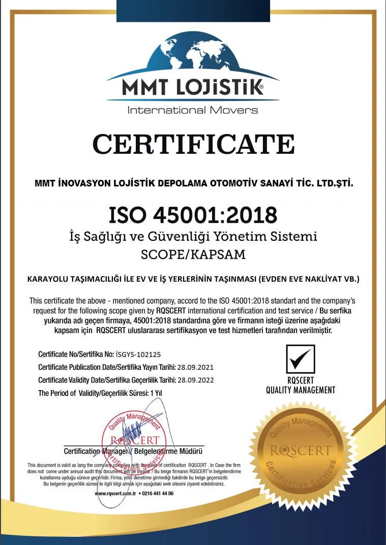 ISO 45001:2018 — 28.09.2022 tarihli arşiv sertifika görseli