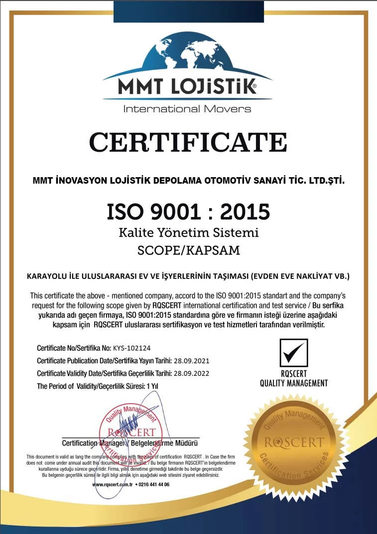 ISO 9001:2015 — 28.09.2022 tarihli arşiv sertifika görseli